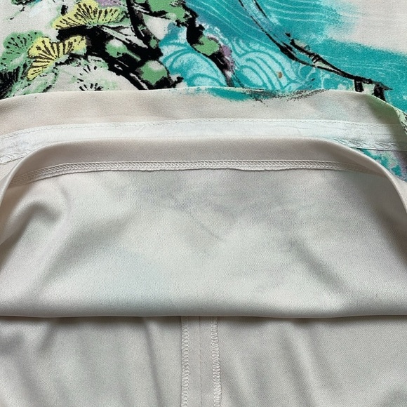 Max & Cleo Sheath Dress US2 Sleeveless abstract Japanese Sundress Aqua Cream - Picture 6 of 11